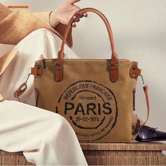 Paris Canvas Large Two Way Tote NEW - Picture 5 of 10